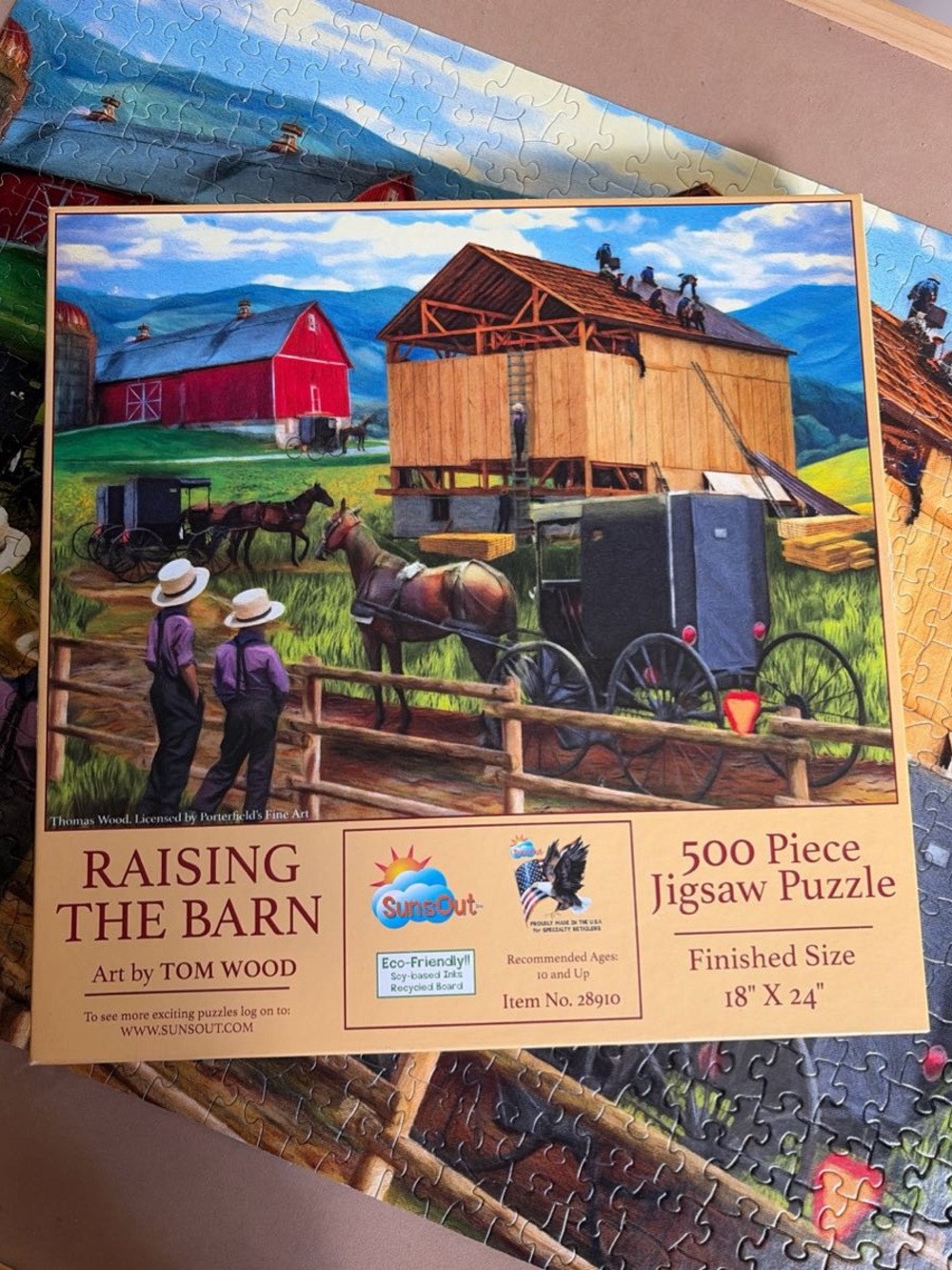 SunsOut Raising the Barn 500-Piece Jigsaw Puzzle 🎨 Tom Wood